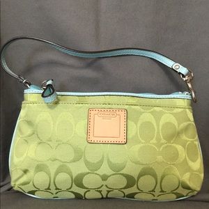 Coach Clutch - C Signature in Green with Aqua Mint